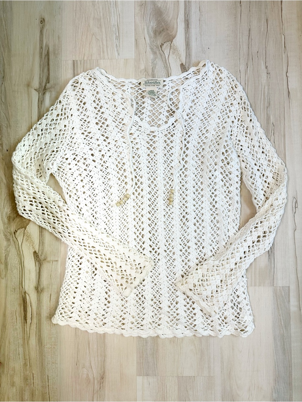 St. John's Bay Crochet Openwork V-Neck Top - Cream
